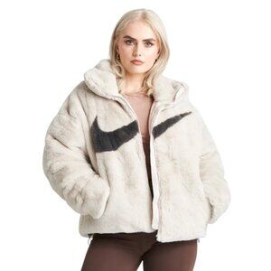 Size Medium Womens Nike Oversized Faux Fur Puffer Jacket White Black FN0368-104